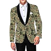 Mens Slim fit Casual Green Cotton Blazer Sport Jacket Coat Floral Printed SB18169