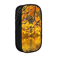 Yellow Branch Tree Printed Cosmetic Bag Portable Makeup Bag Travel Jewelry Case Handbag Purse Pouch Black