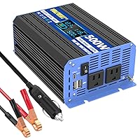 500 Watt Pure Sine Wave Inverter, 12V DC to 110V 120V AC Converter with Two AC Outlets, Two USB Charging Ports, One Type-C Charging Ports, Clear LCD Display, Car Charger Plug Power Inverter 500W…