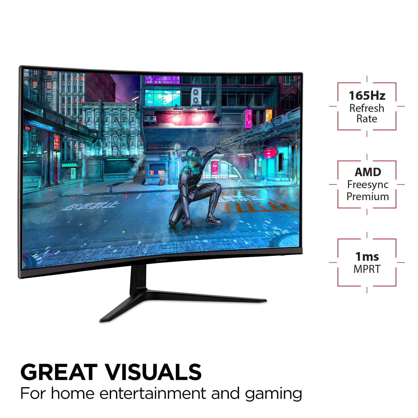 ViewSonic Omni VX3218C-2K 32 Inch Curved 1ms 1440p 165hz Gaming Monitor with FreeSync Premium, Eye Care, HDMI and Display Port, Black