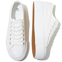 Womens White Platform Sneakers Low Top Platform Shoes Lace Up Canvas Shoes for Women