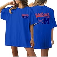 Baseball Mom T-Shirt for Women Funny Graphic Tees Mama Shirts Short Sleeve Letter Print Oversized Tops Cute Blouses
