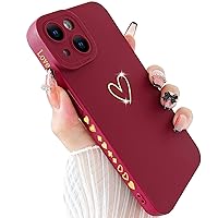 SmoBea iPhone 14 Case (Not for 14 Pro) - Luxury Gold Heart Silicone Shockproof, Slim, Wine Red