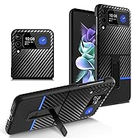 Case for Samsung Galaxy Z Flip 3, Carbon Fiber Texture Hard PC Shockproof Protective Cover with Kickstand Scratch Resistant Back Cover for Samsung Galaxy Z Flip 3 5G,Blue