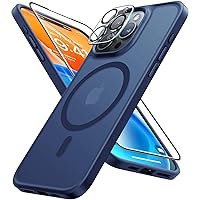 for iPhone 15 pro case Magnetic, [Compatible with MagSafe] [Military-Grade Protective] Case for iPhone 15 Pro Phone Case with 2 Screen Protectors & 2 Camera Lens Protectors,Matte Navy Blue