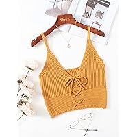 Women's Tops Shirts Sexy Tops for Women Lace Up Front Knit Top Shirts for Women (Color : Mustard Yellow, Size : Large)