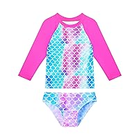 Girls Swimsuit Two Piece Bathing Suits Multicolor Kids Summer Beach Water Sport Long Sleeve Rash Guard Sets