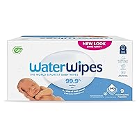 WaterWipes Biodegradable Original Baby Wipes, 99.9% Water Based Wipes, Unscented & Hypoallergenic for Sensitive Skin, 540 Count (9 packs), Packaging May Vary