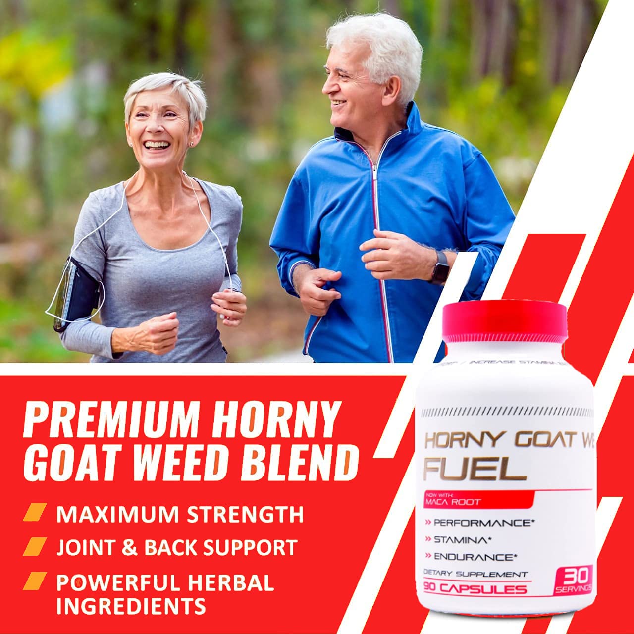 Nucell Horny Goat Weed for Men and Women - [2185mg Maximum Strength] - Maca Root, Ginseng, Saw Palmetto, Muira Puama, Tribulus, L-Arginine - USA Made - Joint & Back Support - 90 Count