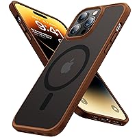 TORRAS Stronger Magnetic for iPhone 14 Pro Case, 12 FT Military Grade Drop Tested, Compatible with MagSafe, Slim Protective Matte Silicone for iPhone 14 Pro Phone Case, Translucent Back/Brown Edge
