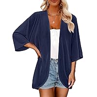 MEROKEETY Women's Lightweight Cardigan Short Sleeve Open Front Casual Loose Beach Cover Ups