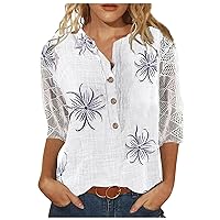 Fashion Tops for Women Women Tshirt Spring Blouses for Women 2024 Women's Spring Three Quarter Sleeve Crewneck Casual Printed Blouses 02-Light Purple Large
