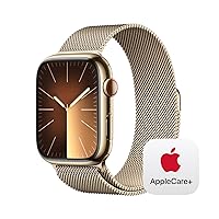 Apple Watch Series 9 [GPS + Cellular 45mm] Smartwatch with Gold Stainless Steel Case with Gold Milanese Loop with AppleCare+ (2 Years)