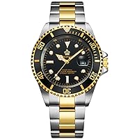 FANMIS Herren-Armbanduhr, Luxus-Armbanduhr, drehbar, Saphirglas, leuchtender Quarz, Silber, Gold, zweifarbig, Edelstahl-Armbanduhr