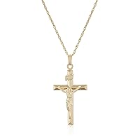 14k Gold Filled Solid Beveled Edge Embossed Crucifix Cross with 14K Gold Filled Chain Pendant Necklace, 18”