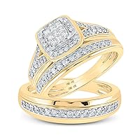 The Diamond Deal 10kt Yellow Gold His Hers Princess Diamond Square Matching Wedding Set 3/4 Cttw