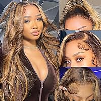 V SHOW Highlight Ombre 13x6 Lace Front Wigs Human Hair 26 Inch 13x6 Body Wave Lace Frontal Wigs Pre Plucked with Baby Hair 4/27 Transparent Lace Front Wig 180% Density