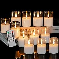 Clear Glass Flameless Votive Candles: Battery Operated LED Flickering Pillar Votive Candle with Remote and Timer for Wedding Party Centerpieces Table Decorations Set of 12 2