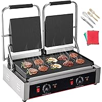 Happybuy Commercial Sandwich Panini Press Grill, 2X1800W Double Flat Plates Electric Stainless Steel Sandwich Maker, Temperature Control 122°F-572°F Non Stick Surface for Hamburgers Steaks Bacons.
