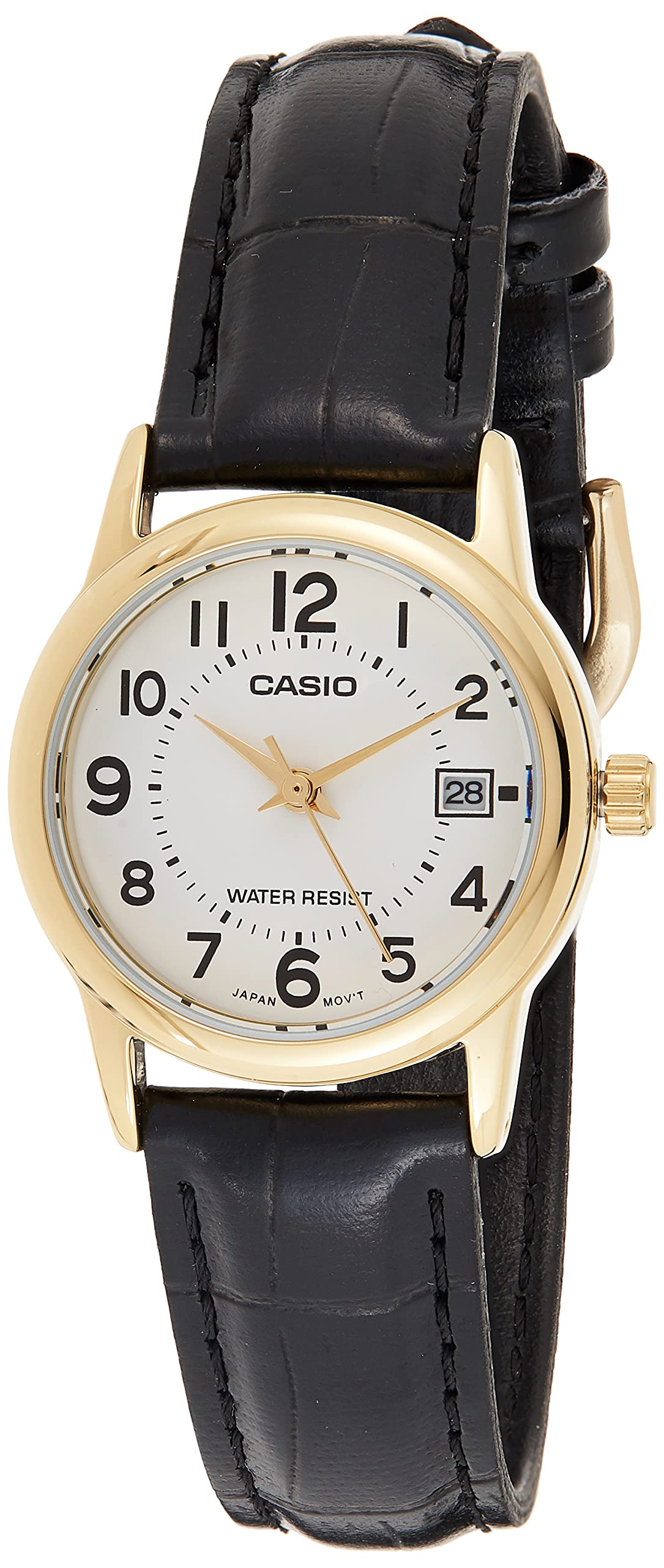 Casio Women Analog Quartz Watch with Leather Strap LTP-V002GL-7BUDF, White, Strap.