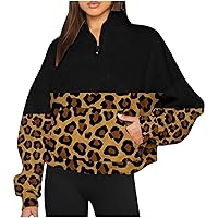 Womens Half Zip Sweatshirts Leopard Colorblock Hoodies Fleece Quarter Zip Up Pullover Sweaters 2023 Fall Winter Tops