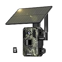 SEHMUA 4G LTE Cellular Trail Cameras Built-in SIM Card with 32GB SD Card, Cellular Game Camera with Live Streaming Solar Trail Camera with Motion Activated 0.2s Trigger Time Low-Glow Night Vision