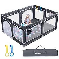 ANGELBLISS Baby Playpen, Large Playpen, Indoor&Outdoor,Sturdy Safety Play Yard with Super Soft Breathable Mesh,Kid's Fence for Toddlers(Dark Grey,63”x47”)