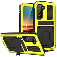 Samsung S22 Metal Case with Screen Protector Camera Protector Military Rugged Heavy Duty Shockproof Case with Stand Full Cover Tough case for Samsung S22 (S22, Yellow)