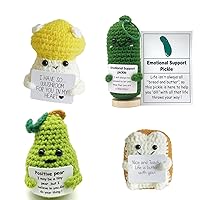 Emotional Support Pickle, Handmade Emotional Support Pickled Cucumber Gift, Crochet Pickle (Set C - Cucumber, Toast, Green Pear, Mushroom)