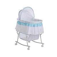 Lacy Portable 2-in-1 Bassinet & Cradle in Blue and White, Lightweight Baby Bassinet with Storage Basket, Adjustable and Removable Canopy