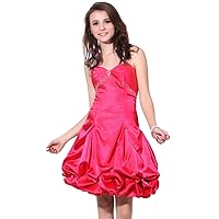 Hot Pink Empire Waist Strapless Taffeta Ruched Dress With Bubble Skirt
