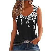 Summer Tank Top for Women Dressy Casual Floral Print V Neck Sleeveless Camisole Ring Straps Loose Fit Workout Shirts