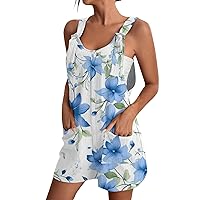 Summer Short Jumpsuits for Women Casual Loose Comfy Overalls Sleeveless Romper Dressy Elegant with Pockets