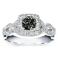 2.50 ct VVS1 Cushion Moissanite Solitaire Silver Plated Engagement Ring White Gray Green Color Size 7