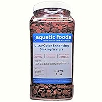 Aquatic Foods Inc. Ultra Color Enhancing 1/2'' Sinking Wafers Krill, Astaxanthin, Rose Algae. Ideal Bottom Fish, Plecos, Shrimp, Snails, Crayfish, All Herbivorous Omnivorous Tropical Fish. 5-lb Jar
