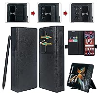 for Galaxy Z Fold 5 Case with S Pen Holder - Genuine Leather Wallet Case Built in Slide Camera Cover, Card Slot, Kickstand, Hinge Protection Phone Cover for Samsung Galaxy Z Fold5 5G (Black)