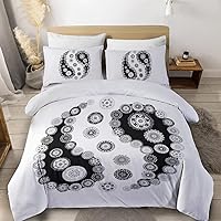 Sleepwish Chic Duvet Cover Queen Boho Paisley Vintage Duvet Cover Set 3 Piece Mandala Floral Pattern on Black and White Comforter Cover (1 Duvet Cover and 2 Pillow Shams)