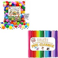 Caydo 300 Pieces 1 Inch Assorted Pompoms with 100pieces Wiggle Eyes with 360 Pieces Pipe Cleaners 40 Assorted Colored Chenille Stems for Art and Crafts, Children’s Craft Supplies