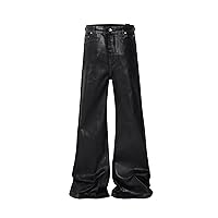 owen seak Men's Flared Pants Casual Harem Oil Wax Coating Cargo Long Pants Black