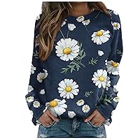 Womens Oversized Sweatshirts Trendy Crewneck Vintage Floral Print Pullover Tops Casual Long Sleeve Shirts T-Shirt