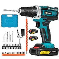 CONENTOOL 21 V Cordless Screwdriver Set, Cordless Drill with 2 x 1500 mAh Batteries, 45 N.m Max Battery Drill, Torque on 18+1 Levels, Drill Driver with 32 Pieces Accessories for Home and Garden, DIY