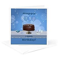 100th Birthday Party with Chocolate Cake, Blue Balloons - Greeting Card, 6 x 6 inches, single (gc_123986_5)