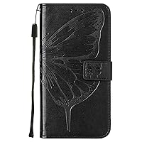 Compatible with iPhone 14 Pro Max Case Black Butterfly Series Full Body Leather Wallet Flip Phone Cover Magnetic Buckle Close Built Credit Card Holder Kickstand
