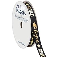 Ribbli Graduation Ribbon,Congrats Grad Black&Gold Satin Ribbon Use for Gift Wrapping,Graduation Party Decoration,3/8 Inches x 10 Yards