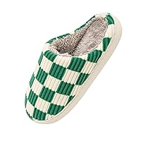 House Slippers for Women/Men, Checkered Slippers, Women's Checkerboard Slippers Teen Girls Trendy Plaid Scuff Slides, Men's Fuzzy Cotton Indoor Slippers Slip-on Memory Foam Bedroom Home Shoes