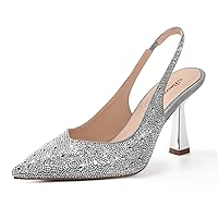 MUCCCUTE Women's Slingback Heels Pointed Closed Toe Pumps with Rhinestone Glitter Kitten Shoes for Prom Wedding Dresses