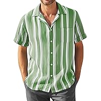 Striped Button Down Shirt for Men Summer Short Sleeve Beach Shirt Retro Style Casual Classic Tshirts Shirt