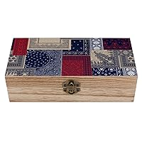 Navy Patchwork Plaid Decorative Wooden Storage Box Jewelry Organizer Craft with Lids Home Decor