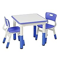 ECR4Kids Dry-Erase Square Activity Table with 2 Chairs, Adjustable, Kids Furniture, Blue, 3-Piece