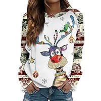 Womens Christmas Casual Fall Round Neck Sweatshirts Blouses Long Sleeve Loose Fit Fashion 2023 Shirts Dressy Tops